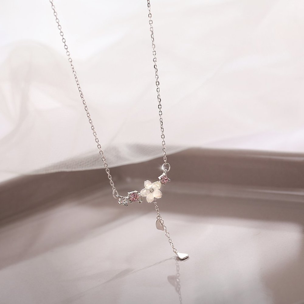 NEW Silver Cherry Flower Shell Long Tassel Necklace - Picture 5 of 9